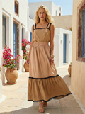Boho Cotton Two-Piece – Tiered Skirt Set with Pom-Poms