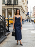 Corset Denim Dress – Fitted Midi with Slit