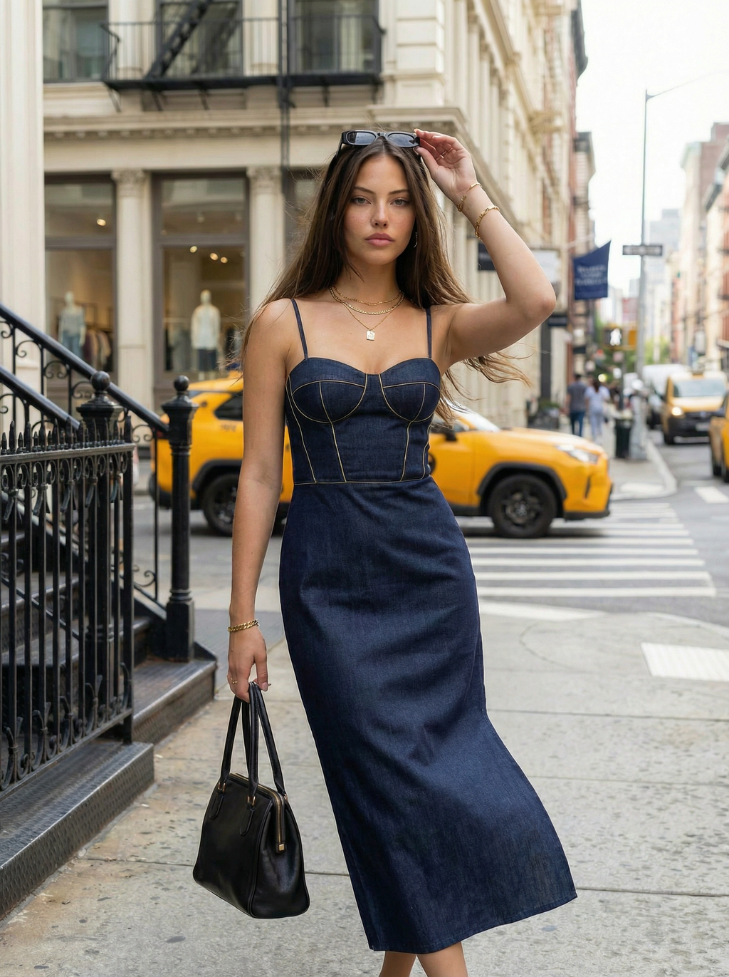 Corset Denim Dress – Fitted Midi with Slit
