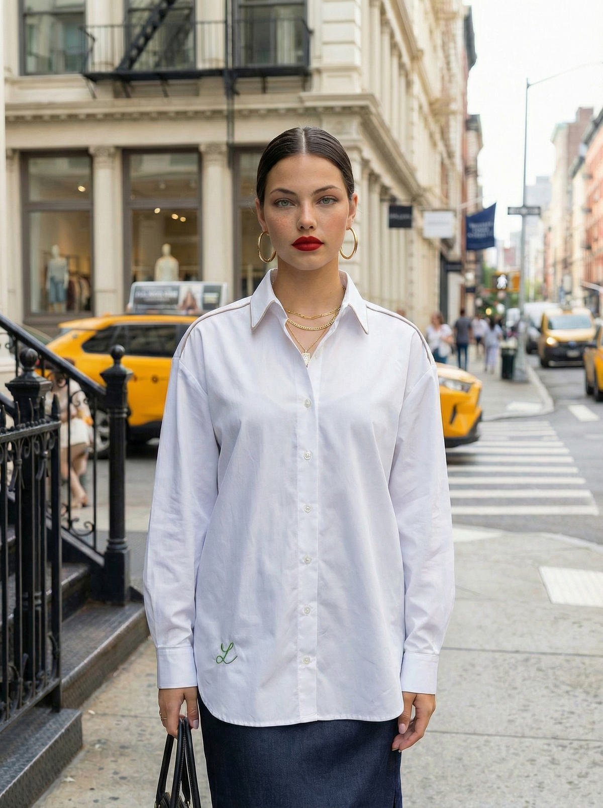 Oversized Cotton Button-Down Shirt, White