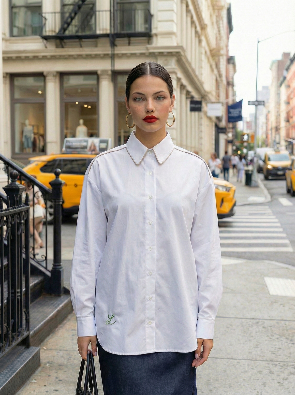 Oversized Cotton Button-Down Shirt, White