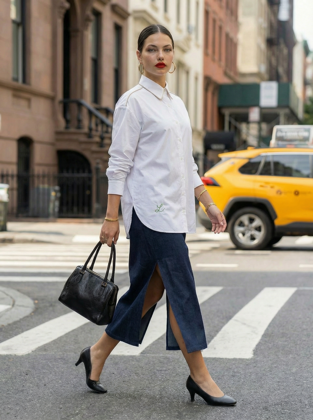 Oversized Cotton Button-Down Shirt, White